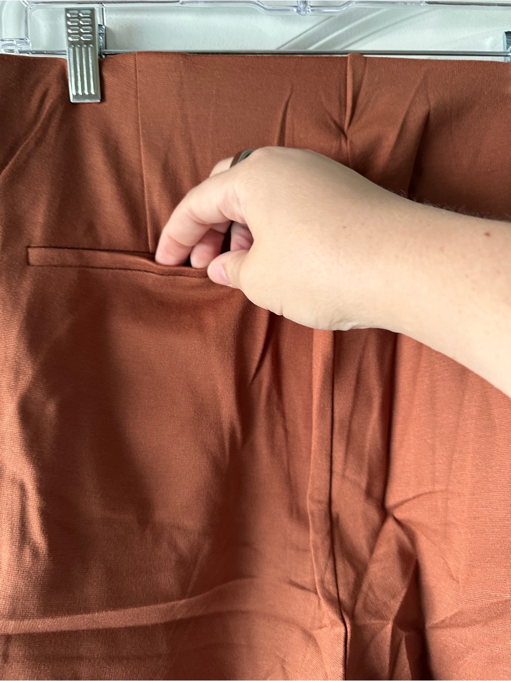 Dear Scarlett Boot-Cut Pants in Rust with Hem Button Detail - Picture 8 of 9